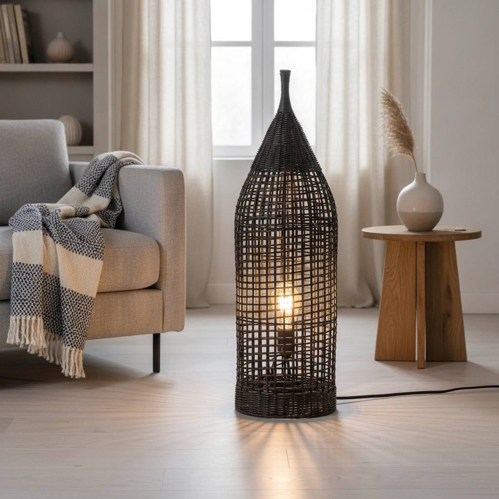 Böhmische Stehleuchte Naos Rattan 73H schwarz