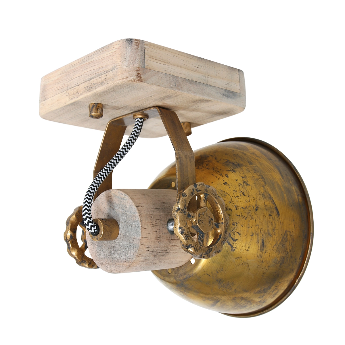 Industrielle Deckenleuchte Gearwood Bronze mit Holz Steinhauer 8712746135022