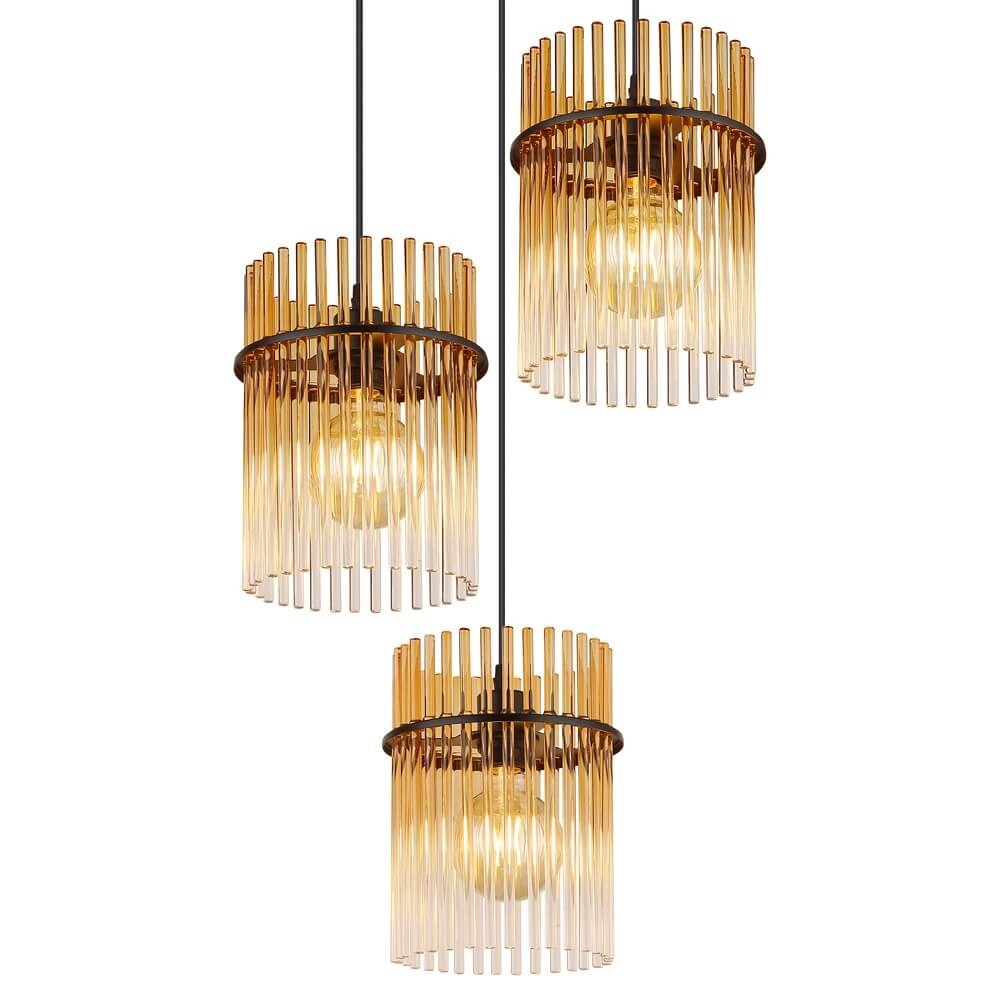 Schwarze Pendelleuchte Gorley mit Braunglas rund Ø 47cm Globo 9007371471997