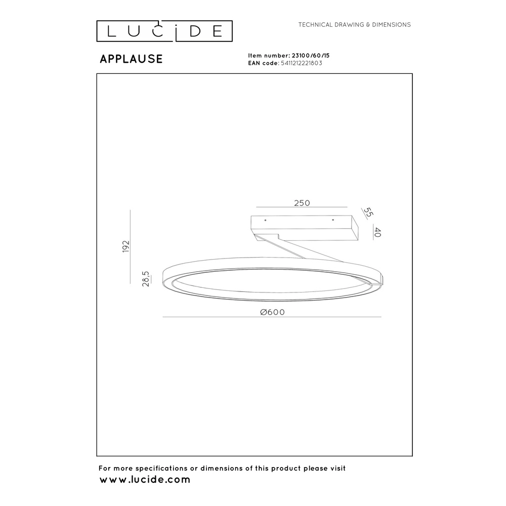 Design-Deckenlampe Applause Ø 60cm – gebürsteter Stahl – mit Fernbedienung Premium by Lucide 5411212221803