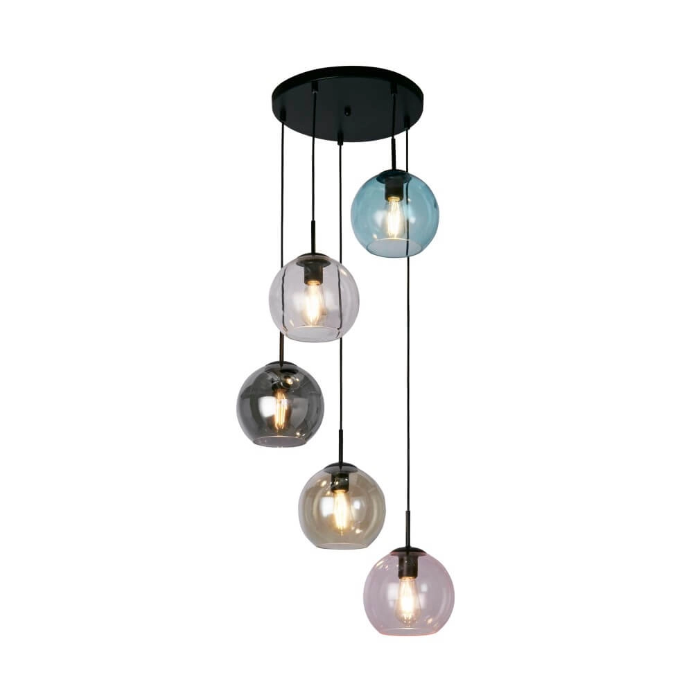 Hängelampe mit 5 Leuchten Mardi Gras II mit mehreren Glasfarben Searchlight 5053423243818