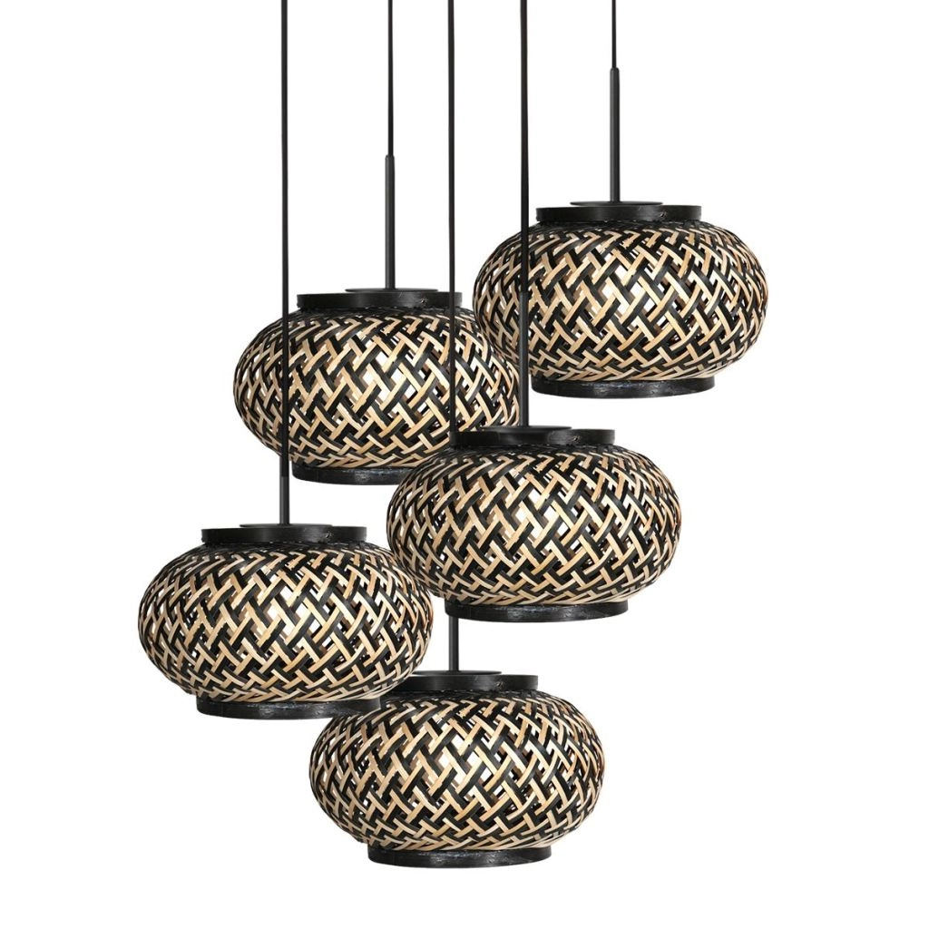 5-Licht Pendellampe Nox Light mit Bambusmützen Steinhauer 8712746183177