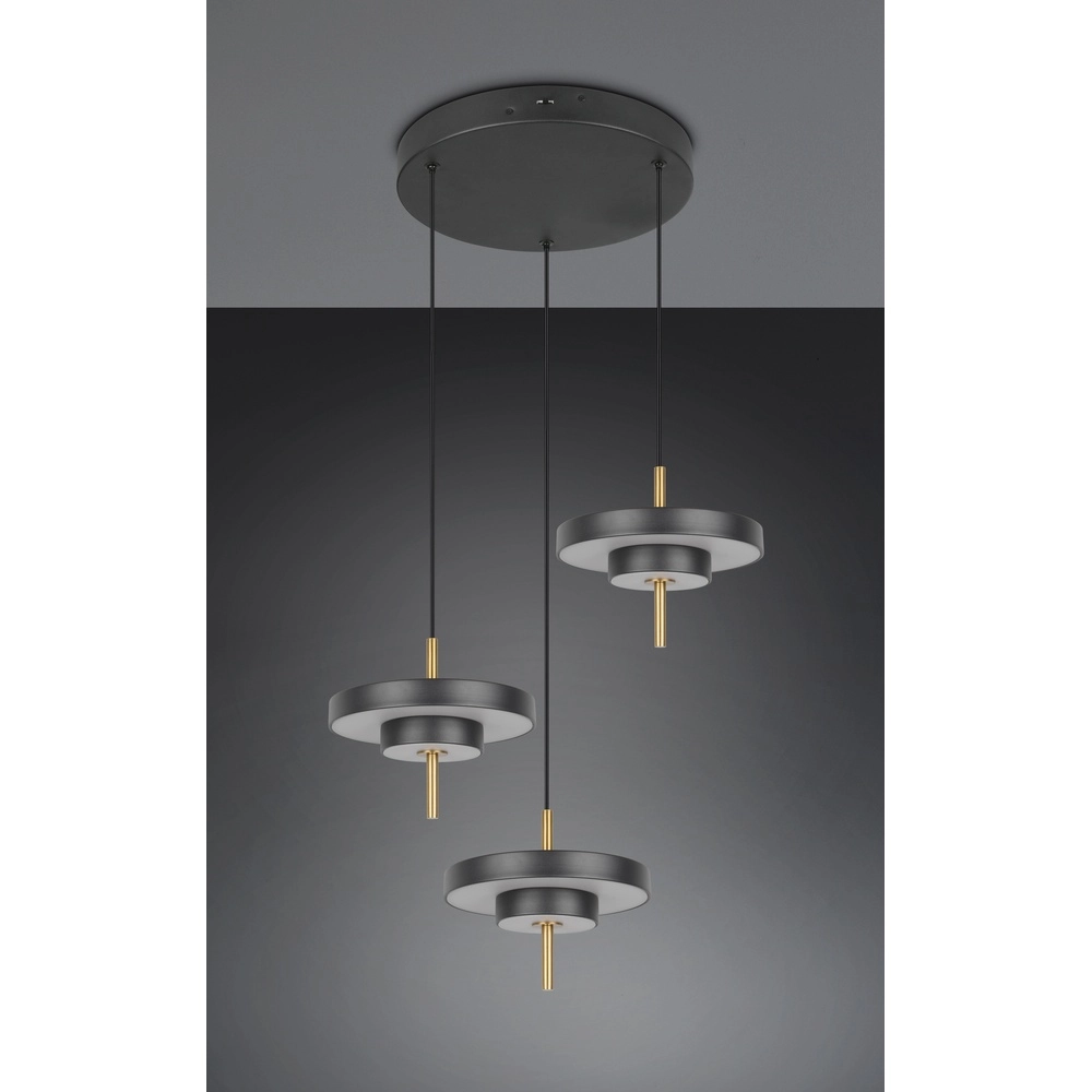 3-flammige Pendelleuchte Keaton Rundes Schwarz mit Gold Trio 4017807655247