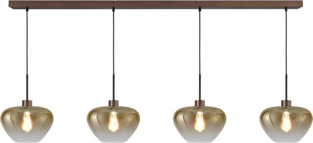 4-flammige Pendelleuchte Genua braun mit Goldglas Ø 29cm
