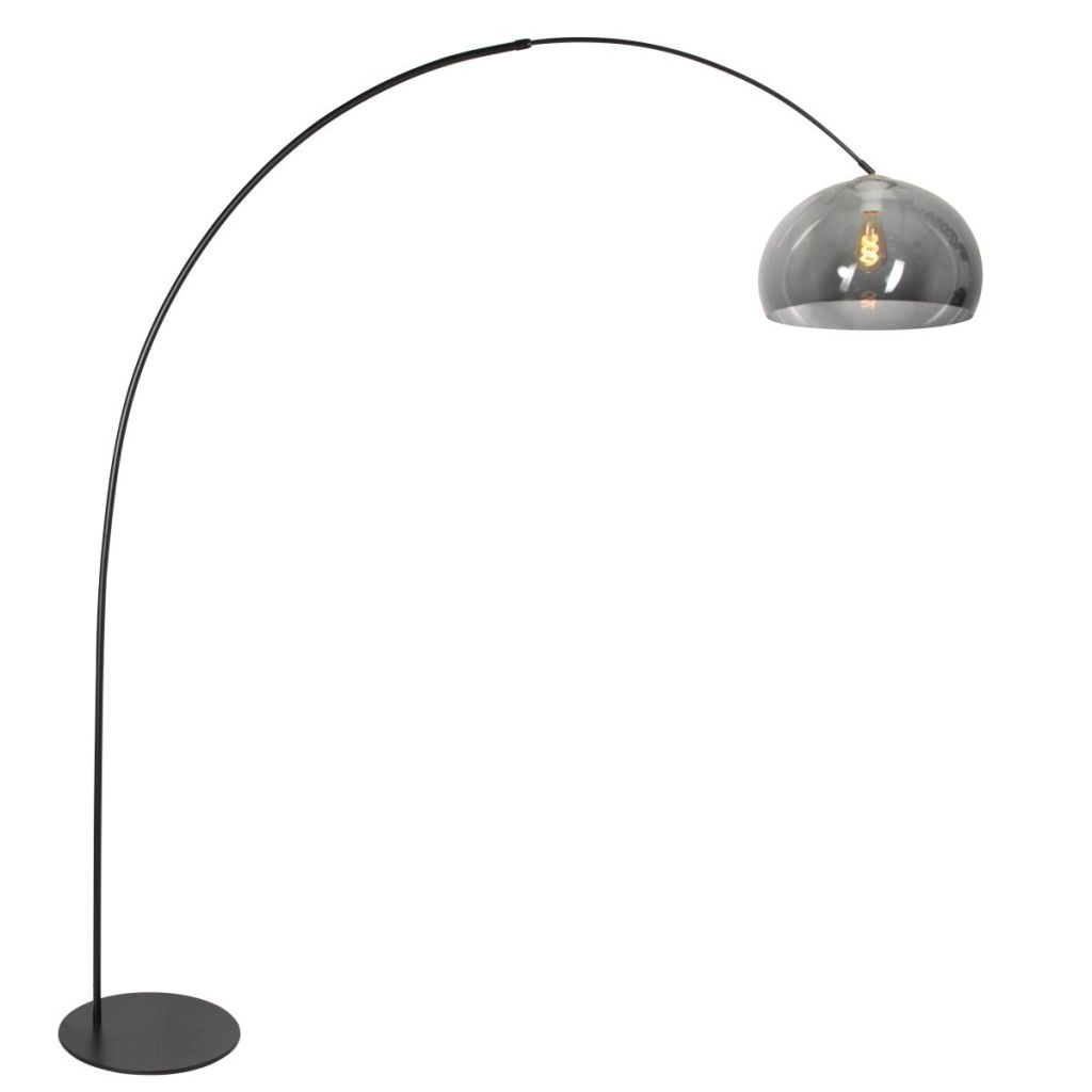 Schwarze Bogenlampe Curve mit Rauchglas