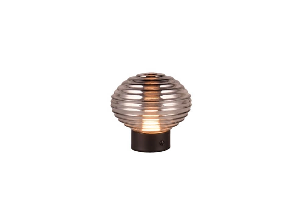 Wiederaufladbare Tischlampe schwarz Earl Rauchglas