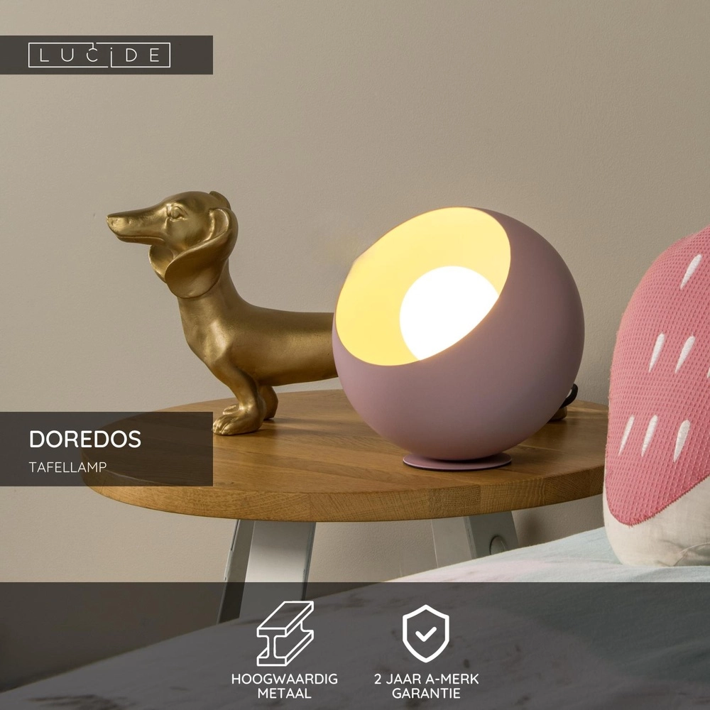 Tischlampe Doredos Ø 20cm pink Lucide 5411212510051