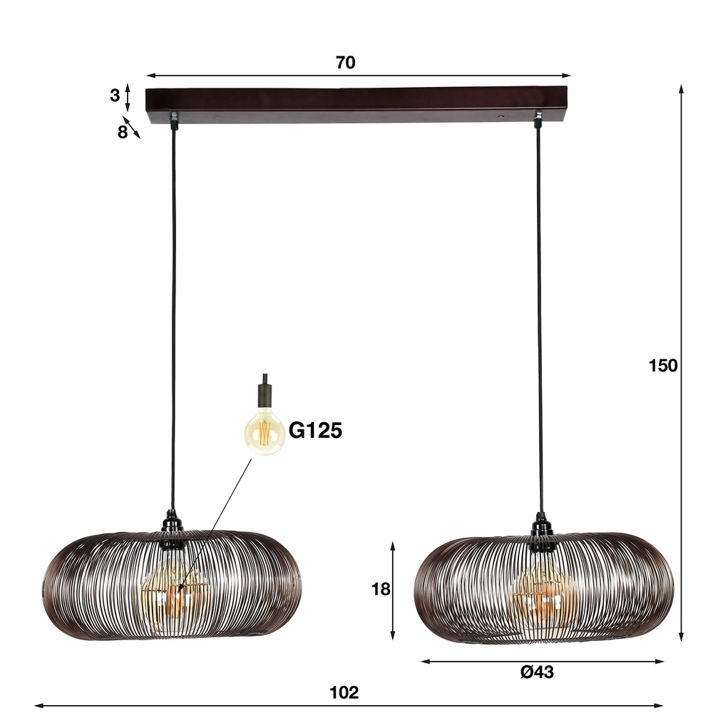 2-Licht Pendellampe Copper Ø 43cm – schwarzer Nickel Lyora 8716803513259
