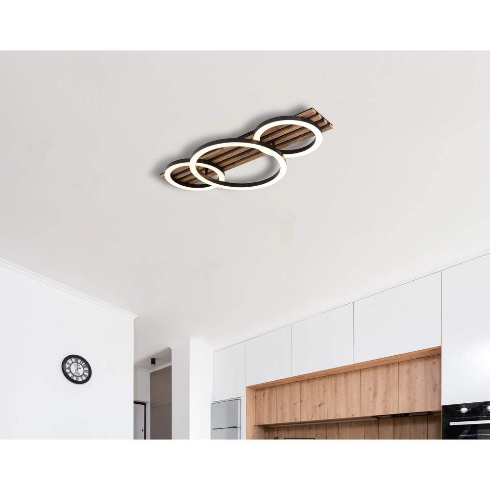 Deckenlampe Tisha 3 schwarze Ringe mit Holz Globo 9007371528578