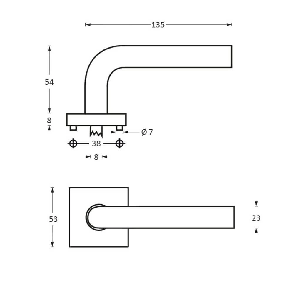 Schlanker, ovaler Türgriff Hoek 90 quadratische Rosette, Edelstahl Intersteel 8714186127742