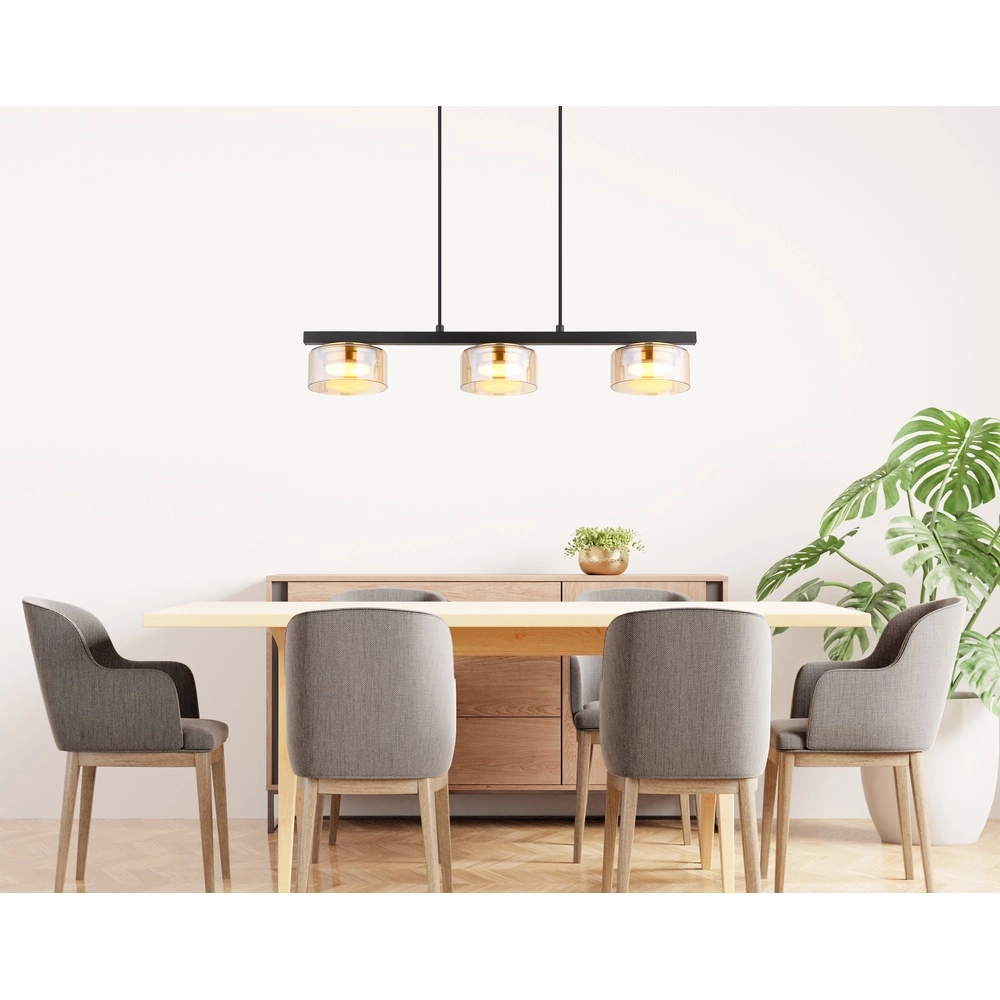 Design-Pendellampe Higgins schwarz mit bernsteinfarbenem Glas Globo 9007371531813