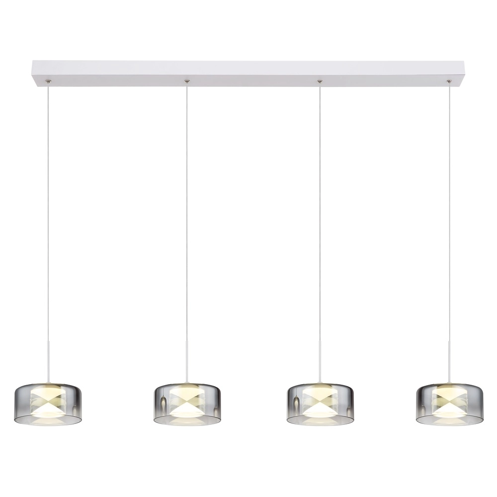 Design-Pendellampe Belinda 4-Licht weiß mit Rauchglas Globo 9007371566372