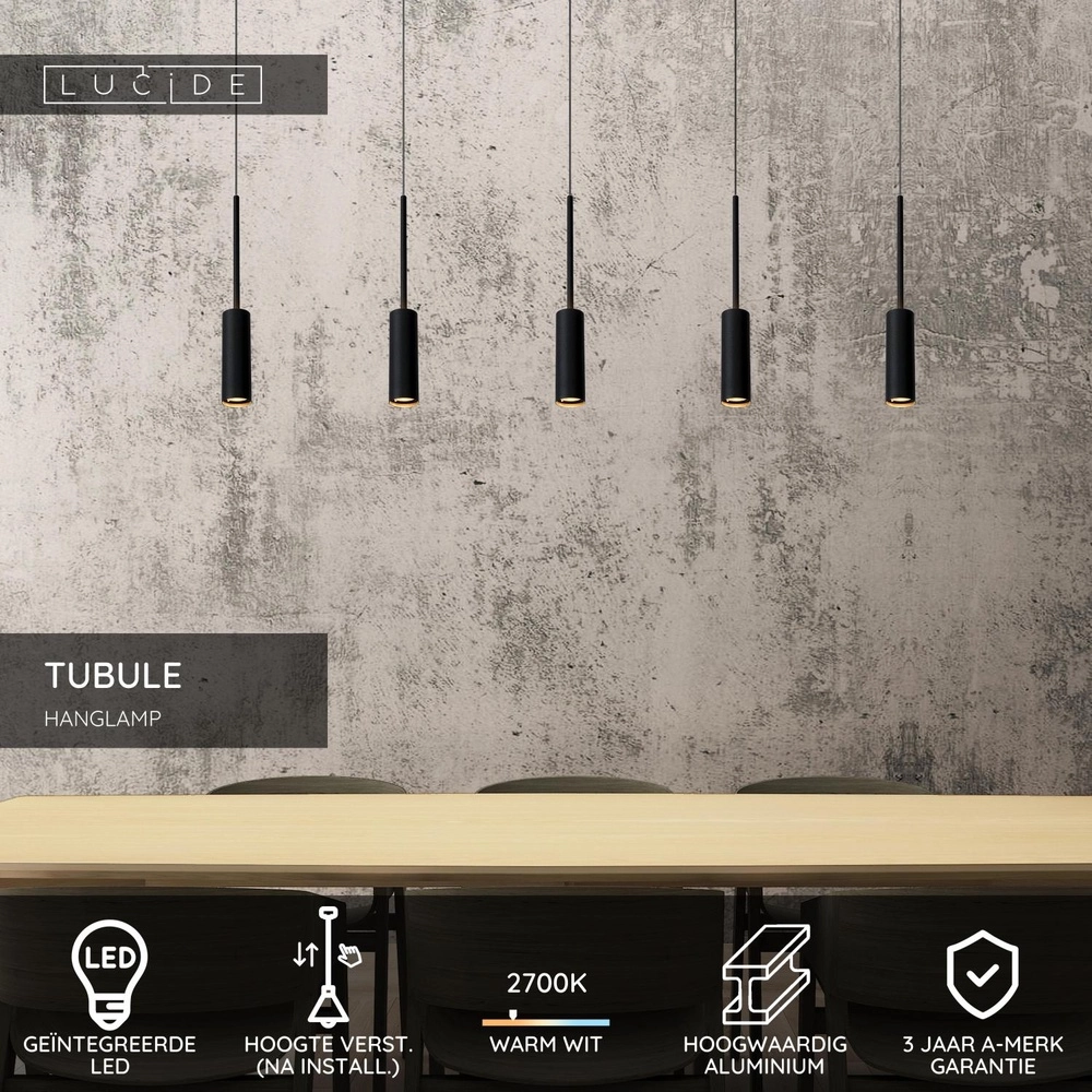 5-Licht-Design Pendellampe Tubule Schwarz Lucide 5411212241870