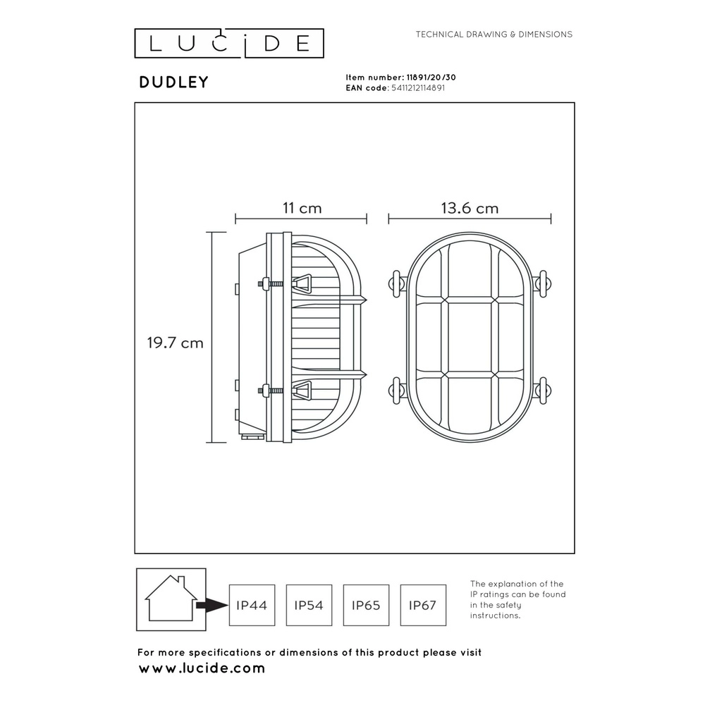 Bullseye-Wandlampe Dudley IP54 schwarz Lucide 5411212114891