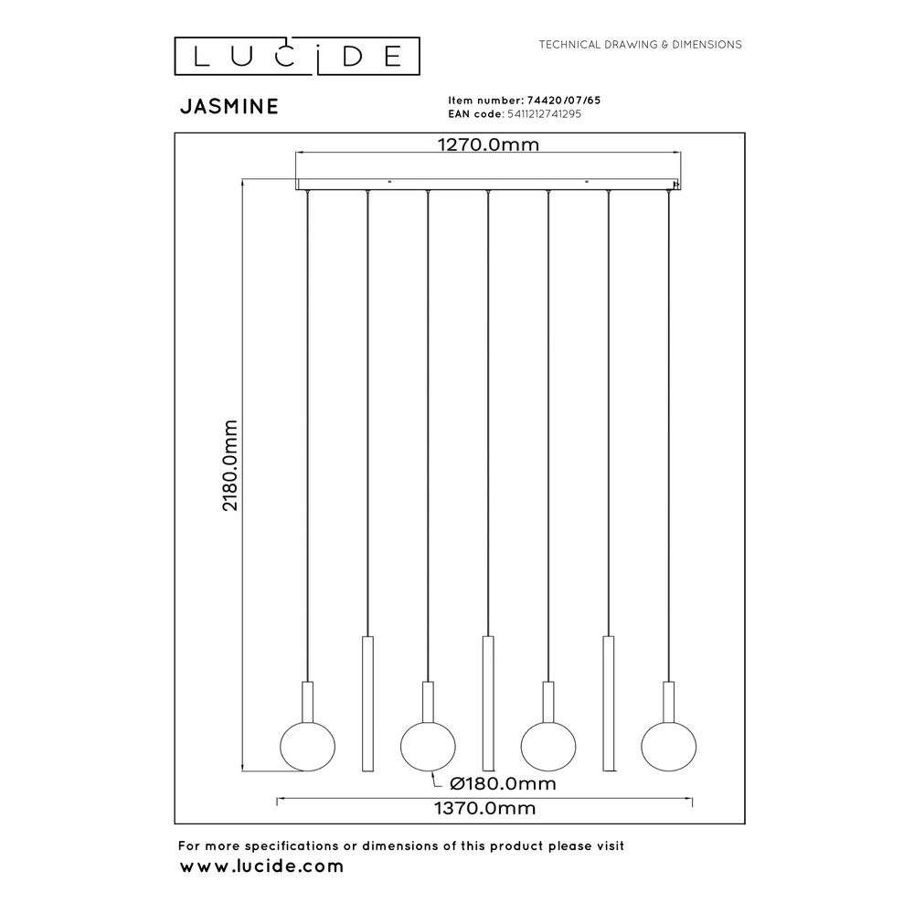Design-Pendellampe Jasmine Kupfer-7-Lampen Premium by Lucide 5411212741295