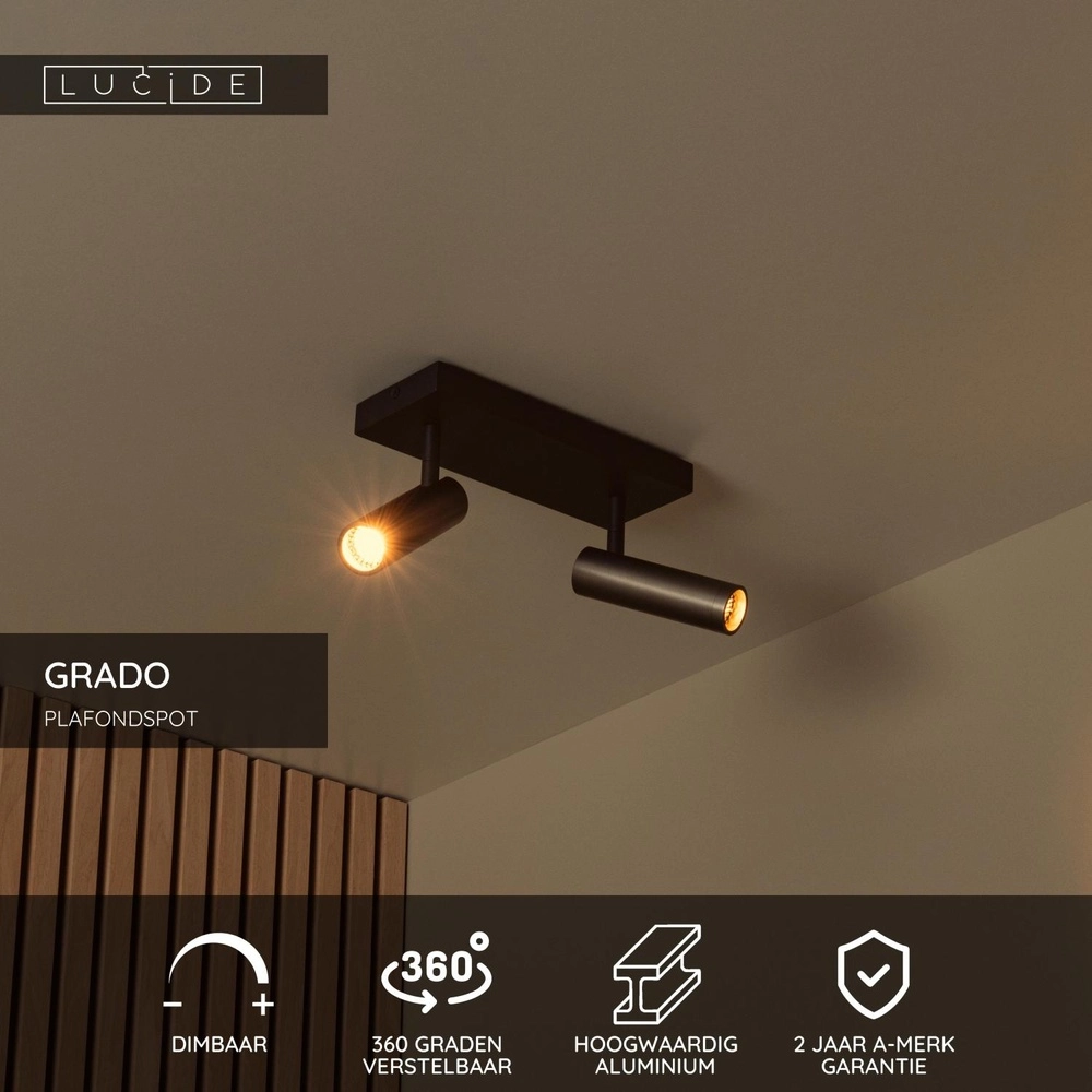 Elegante Deckenlampe Grado 2-hell metallisch-grau Lucide 5411212221711