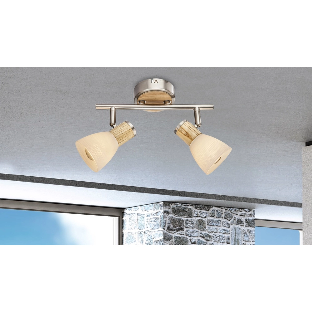 Deckenlampe Gylfi Nickel mit Holz-2-Lampen Globo 9007371346547