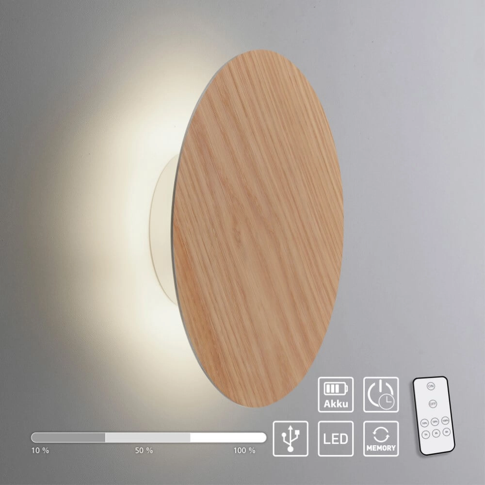 Design-Wandleuchte Akku Puntua Ø 25cm Holz Paul Neuhaus 4012248375792