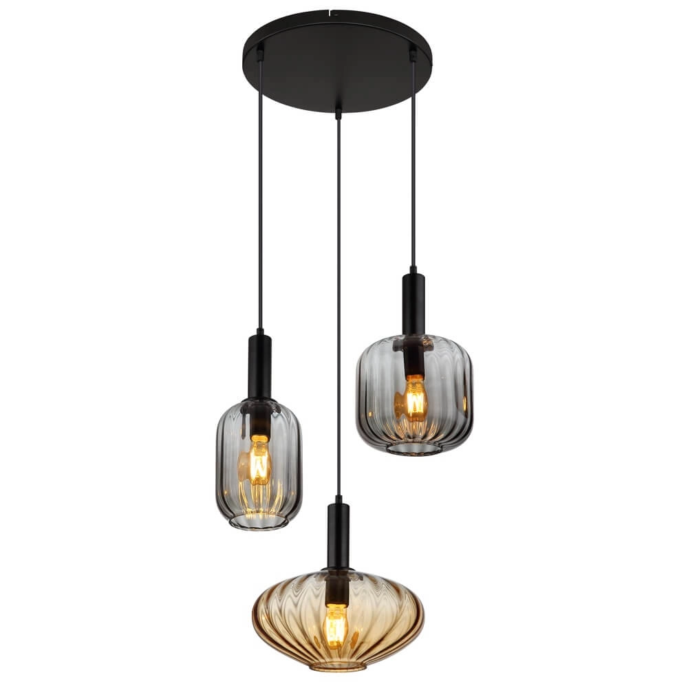 Pendelleuchte Valletta mit farbigem Glas 3-flammig