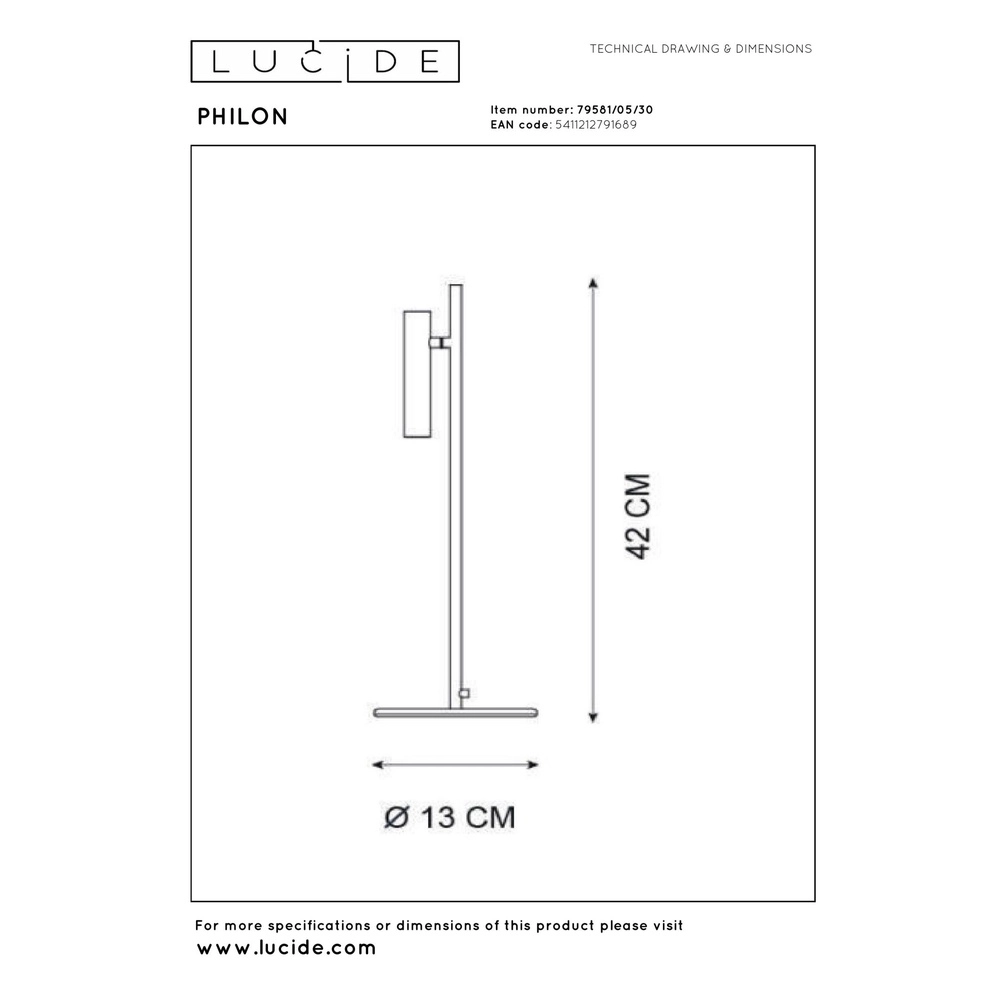 Schreibtischlampe Philon Schwarz Lucide 5411212791689