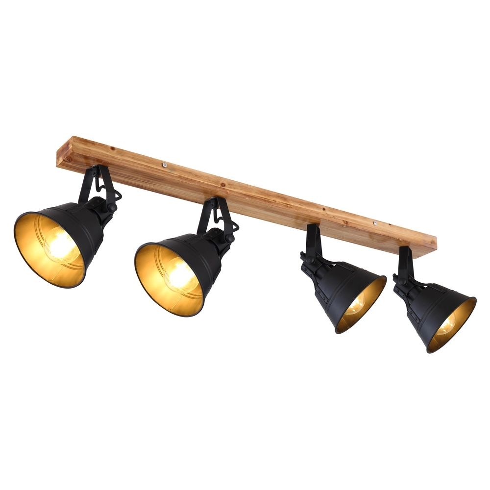 Landdeckenlampe Günther 4-hell schwarz mit Holz