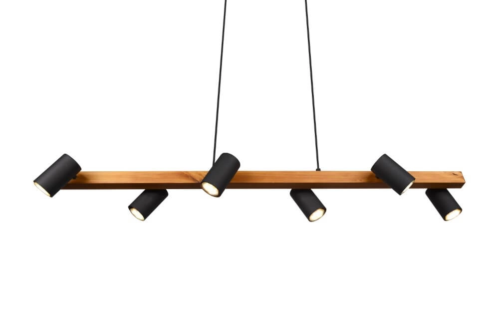 Hängelampe Marley 6-helles Schwarz mit Holz Trio 4017807523843