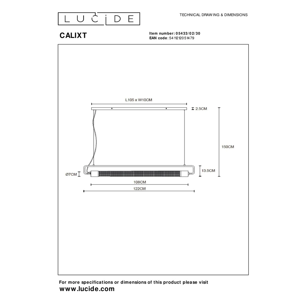 Design-Pendellampe Calixt Schwarz Lucide 5411212051479