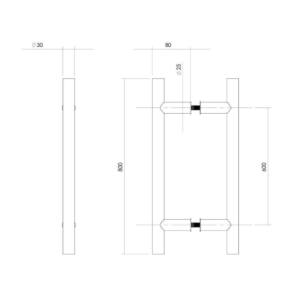Dübelgriffe T-Form Gripon 80X8cm pro Paar Edelstahl Intersteel 8714186465035
