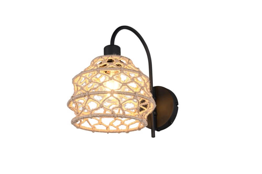 Rattan-Wandleuchte Hive mit schwarz