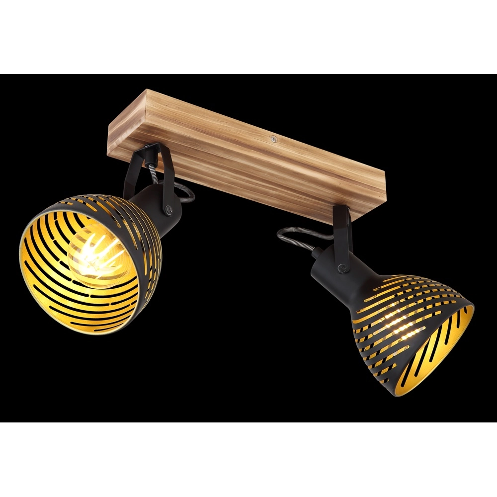 Deckenlampe Lenna 2-Licht Holz mit Schwarz Globo 9007371422685