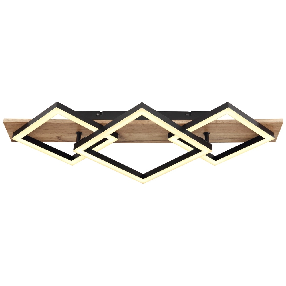 Deckenlampe Beatrix 61 cm schwarze Quadrate mit Holz Globo 9007371445394