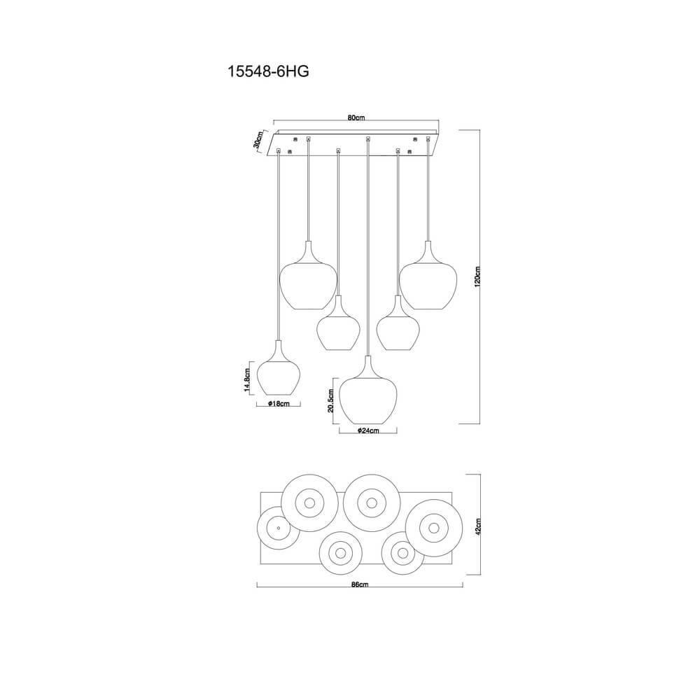 Schwarze Pendelleuchte Maxy mit rotem Glas 6-flammig Globo 9007371450985