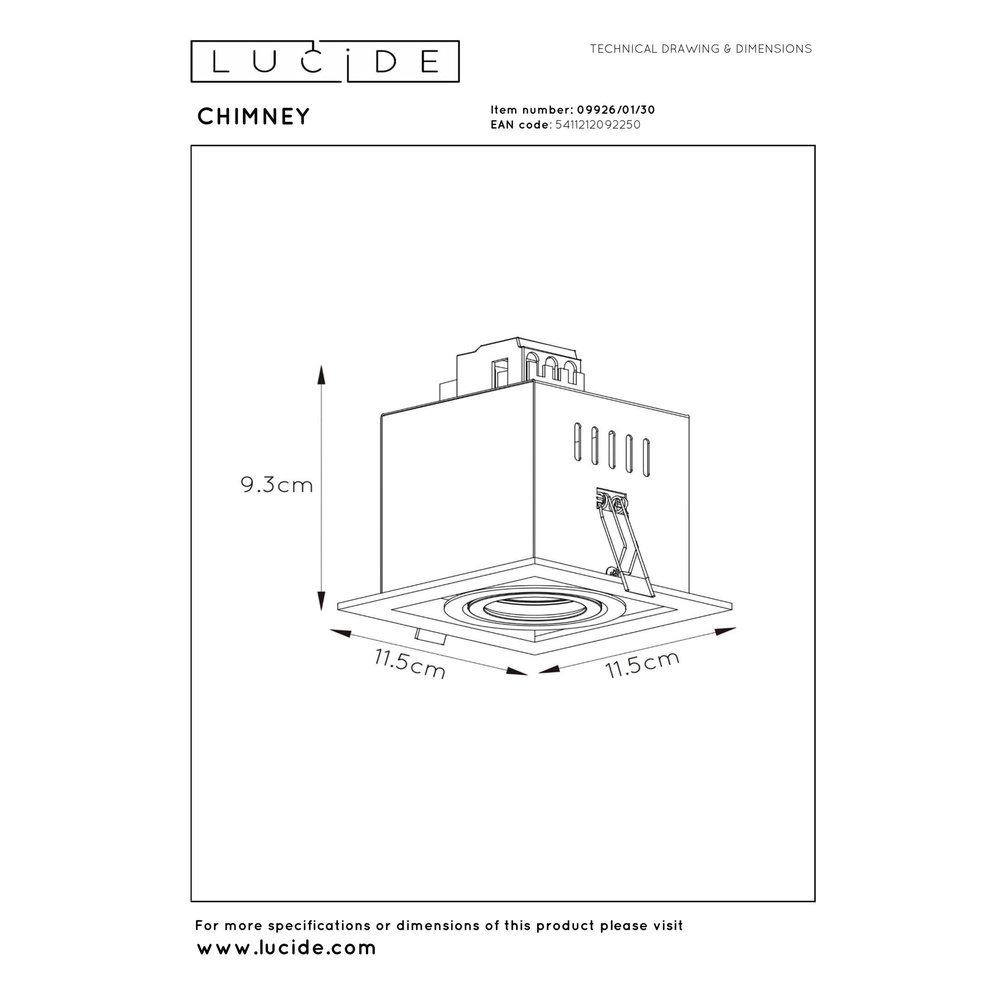 Quadratischer versenkter Scheinwerfer Chimney Single Black Lucide 5411212092250