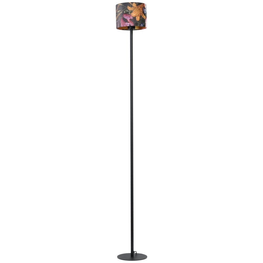Schwarze Stehlampe Venus 175 cm mit Blumenlampenschirm
