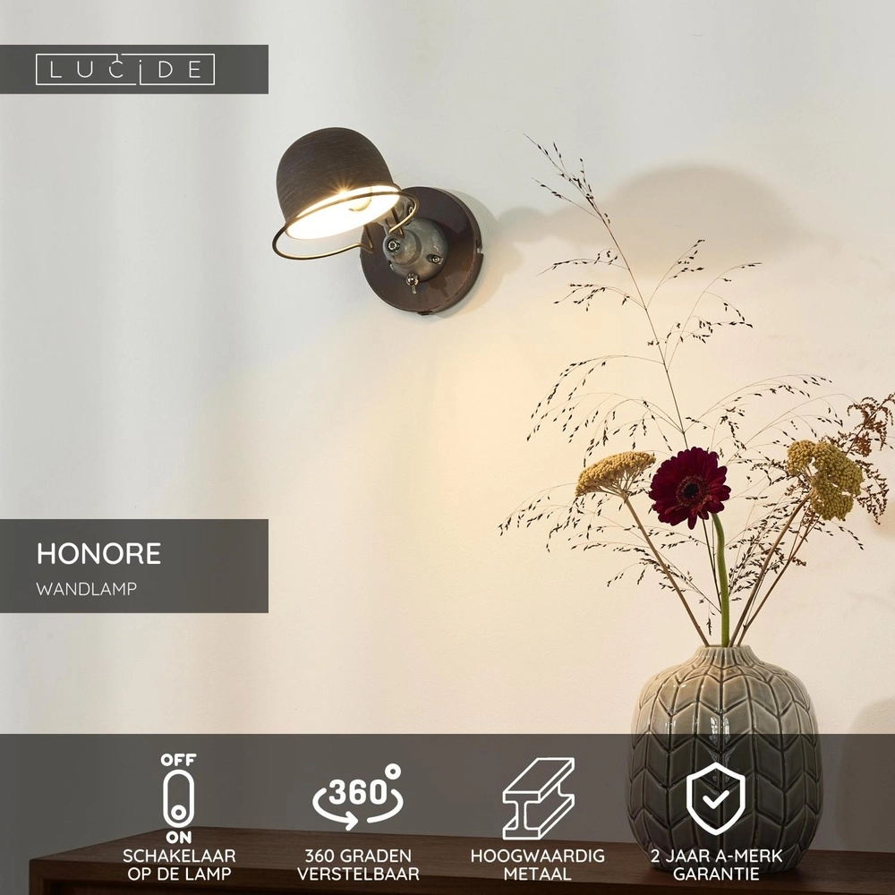 Klassische Wandlampe Honore Rostbraun Lucide 5411212450371