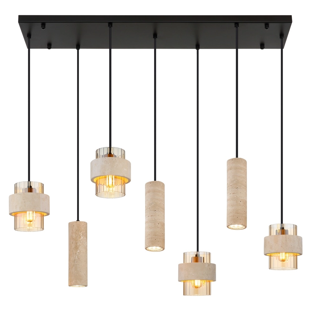 7-Licht Pendellampe Daren Schwarz mit Marmor Globo 9007371583669