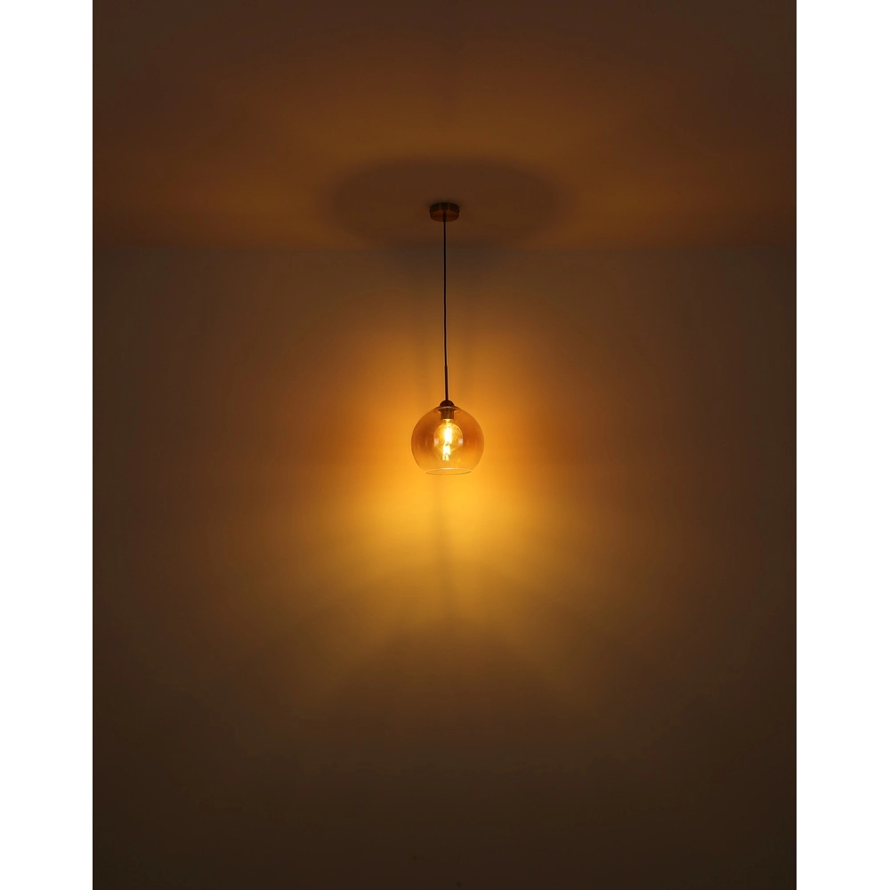 Goldene Pendellampe Jamessa 6-Licht mit bernsteinfarbenem Glas Globo 9007371435692