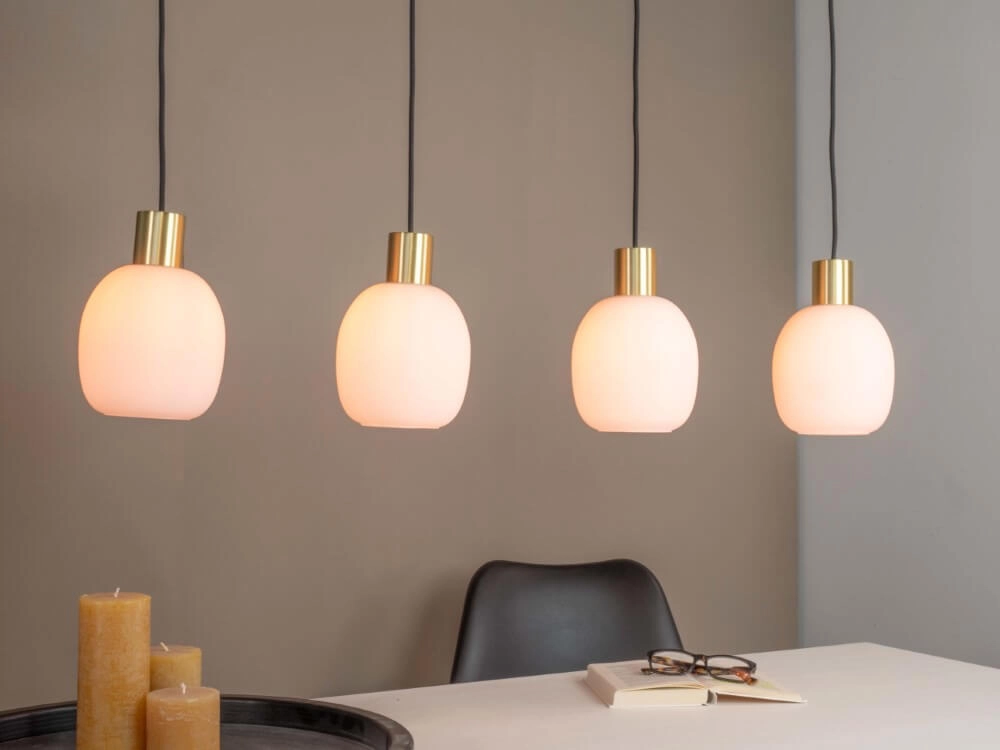 Goldene Esstischlampe Manzanares mit weißem Glas Eglo 9008606235919