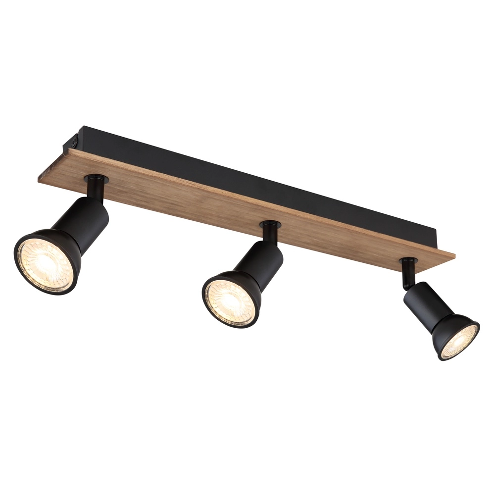 Deckenscheinwerfer Drew Schwarz mit Holz 3-Lichter