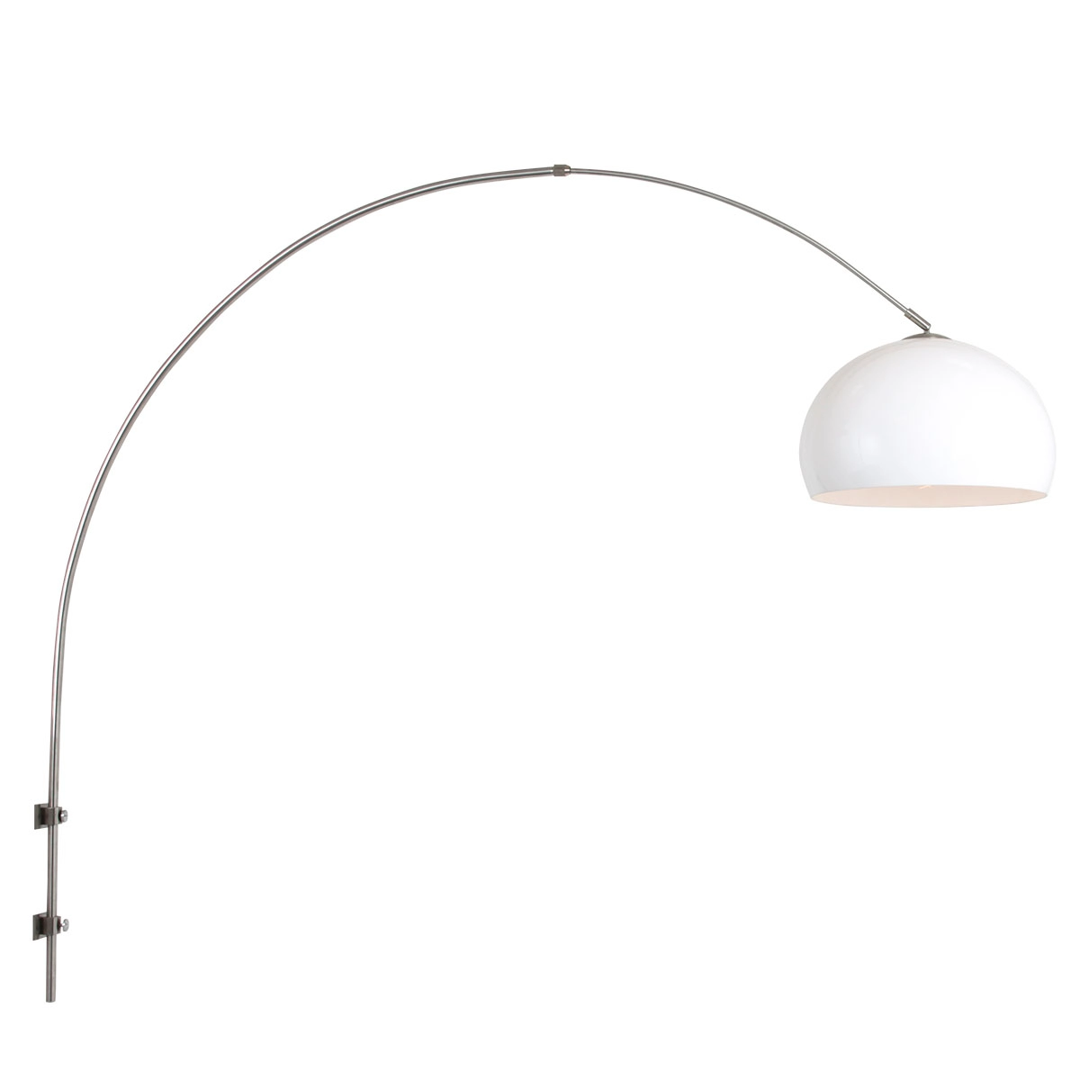 Wandbogenlampe Sparkled Edelstahl mit weißem Lampenschirm