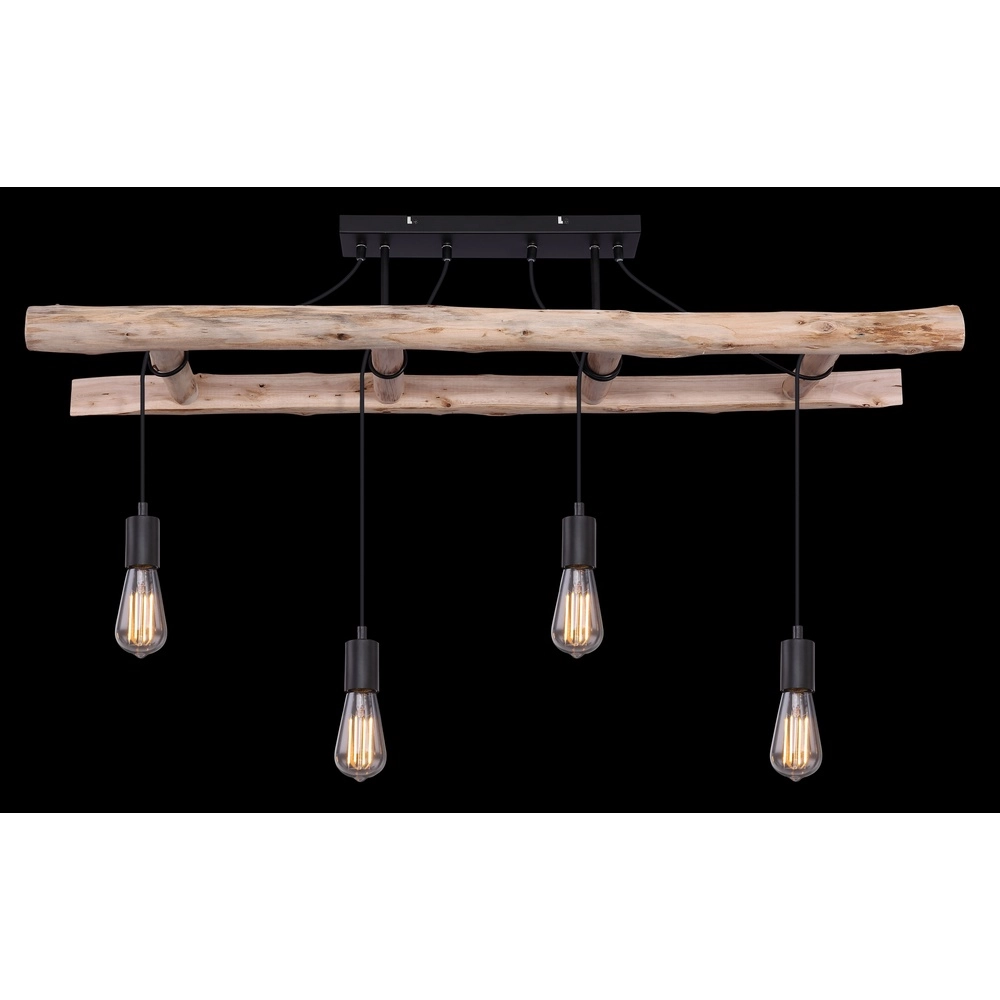 4-Licht Pendellampe Irmgard Holz 80 cm Globo 9007371390342