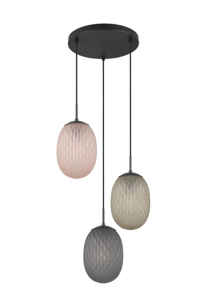 Hängelampe mit 3 Leuchten Facette mit geripptem farbigem Glas Trio 4017807616835