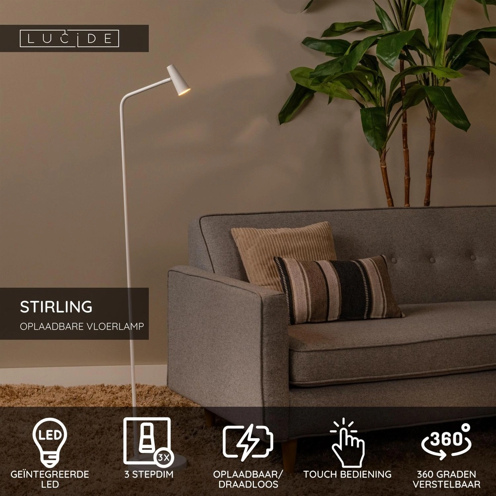 Wiederaufladbare Stehlampe Stirling Weiß Lucide 5411212361271