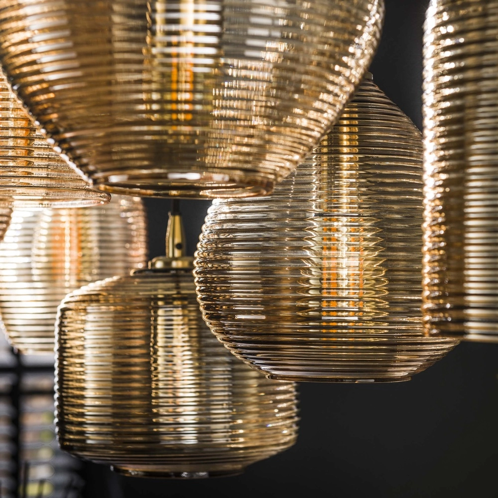 Essaal-Pendellampe Stripe 7-Licht – geripptes Glas Lyora 8716803511125