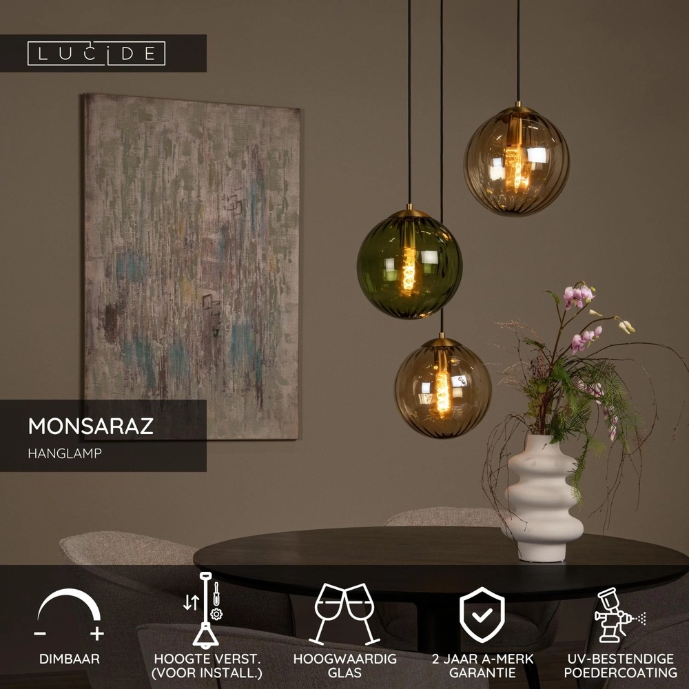 Design-Pendellampe Monsaraz Grünes und bernsteinfarbenes Glas Lucide 5411212452412