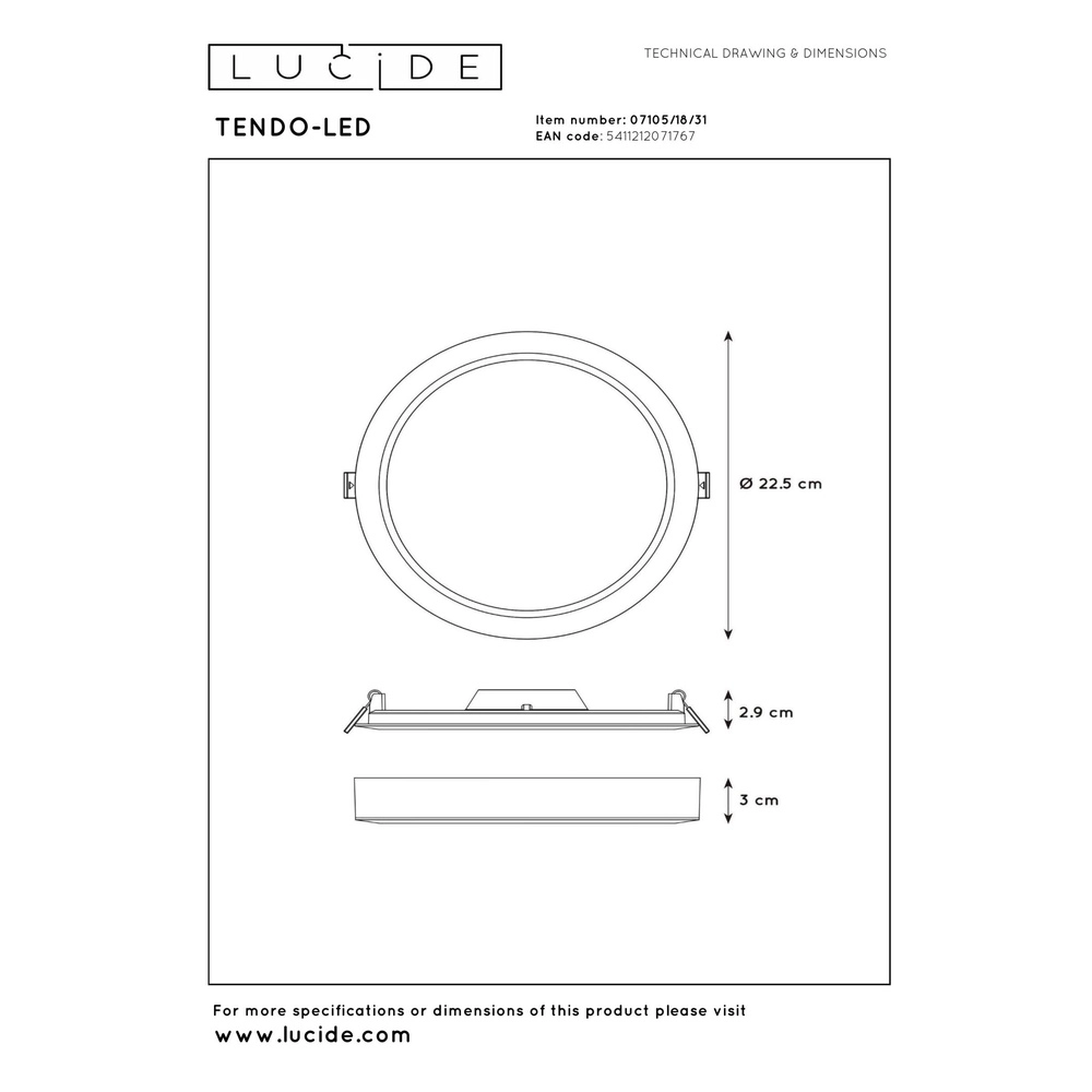 Weißes Deckenlicht Tendo-Led Ø 22cm Lucide 5411212071767