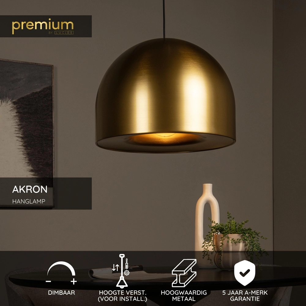 Moderne Messing-Pendellampe Akron Ø 50cm - 1x E27 Premium by Lucide 5411212202086