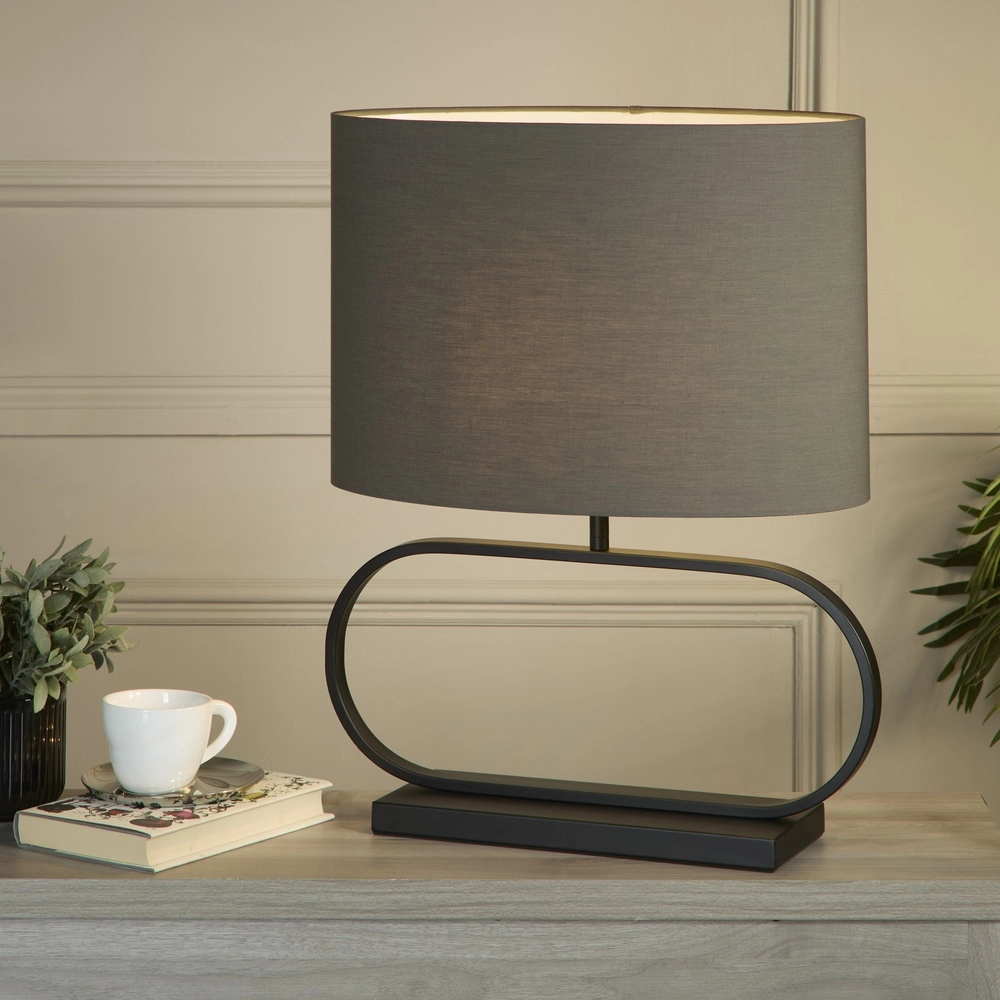 Tischlampe Sleek schwarz mit grauer Kapuze Searchlight 5053423305417