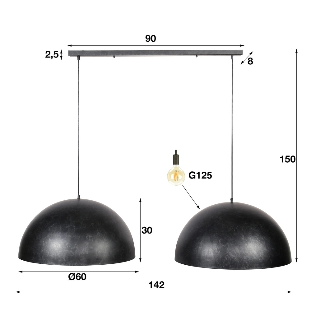 Industrie-Pendellampe Dome 2x Ø 60 cm – Holzkohle Lyora 8716803512566