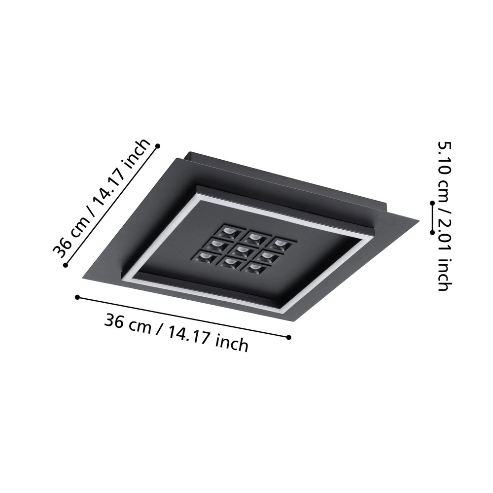 Moderne LED-Deckenbeleuchtung Balazote 36x36 cm – schwarz Eglo 9008606312719